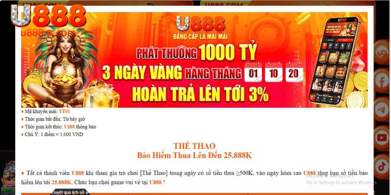 Top những chương trình khuyến mãi hấp dẫn nhất tại sảnh thể thao U888